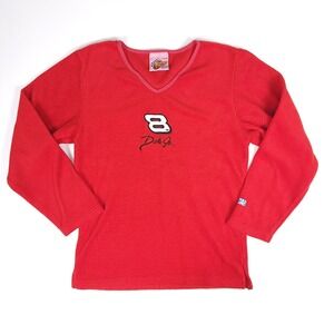 Winners Circle Dale Jr‎ NASCAR Fleece Pullover Red V-Neck Sweatshirt Womens Med
